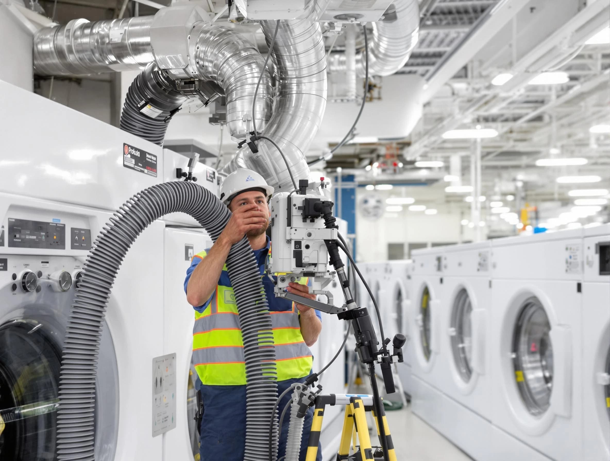 Hampton Dryer Vent Cleaning team performing commercial-grade dryer vent cleaning at a business facility in Hampton