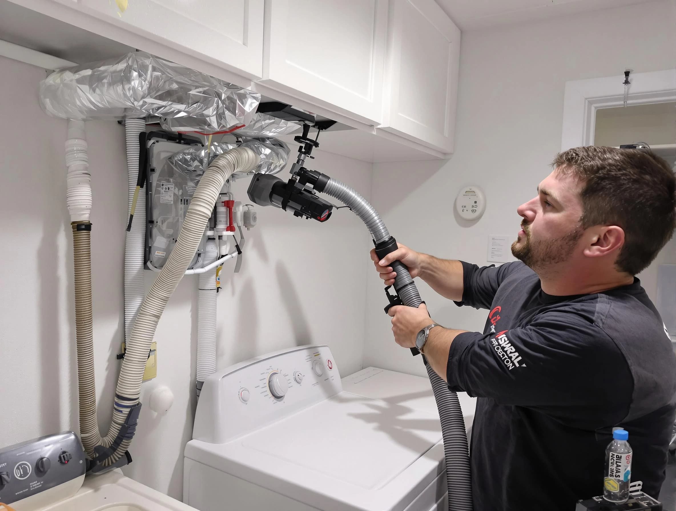 Hampton Dryer Vent Cleaning certified technician performing safety-focused gas dryer vent cleaning in Hampton