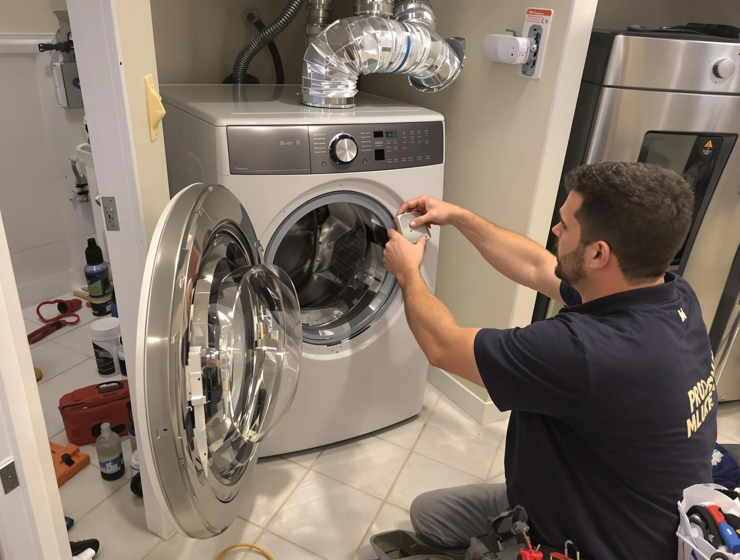 Hampton Dryer Vent Cleaning technician performing precise dryer vent hose installation in Hampton